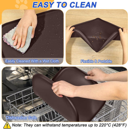 SMILOOL Waterproof Silicone Pet Food Mat with Raised Edge for Dog & Cat | 19" x 12" Non-Slip Pet Feeding Mats with Lip for Food & Water Bowl, Food Grade, Easy Cleaning, Black