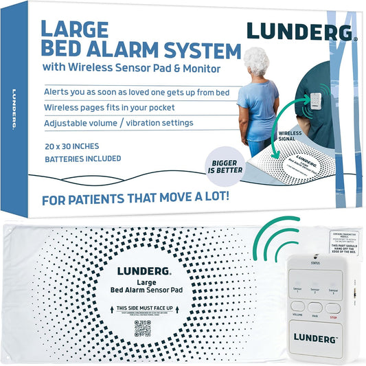 Lunderg Large Wireless Bed Alarm System for Elderly & Fall Prevention | Alerts Caregivers When They Get Up. Extra Coverage For Restless Sleepers. Great For Dementia Care & Safety. US Company.