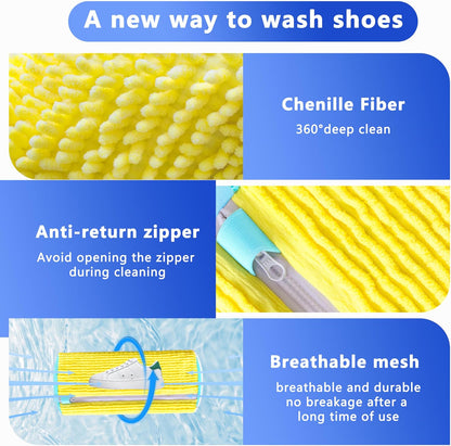 Reusable Shoe Washing Bag, 2-Pack Chenille Laundry Bag for Washer & Dryer. | Soft chenille fibers help deep clean sneakers while the hidden zipper keeps shoes secure and helps protect your washer.