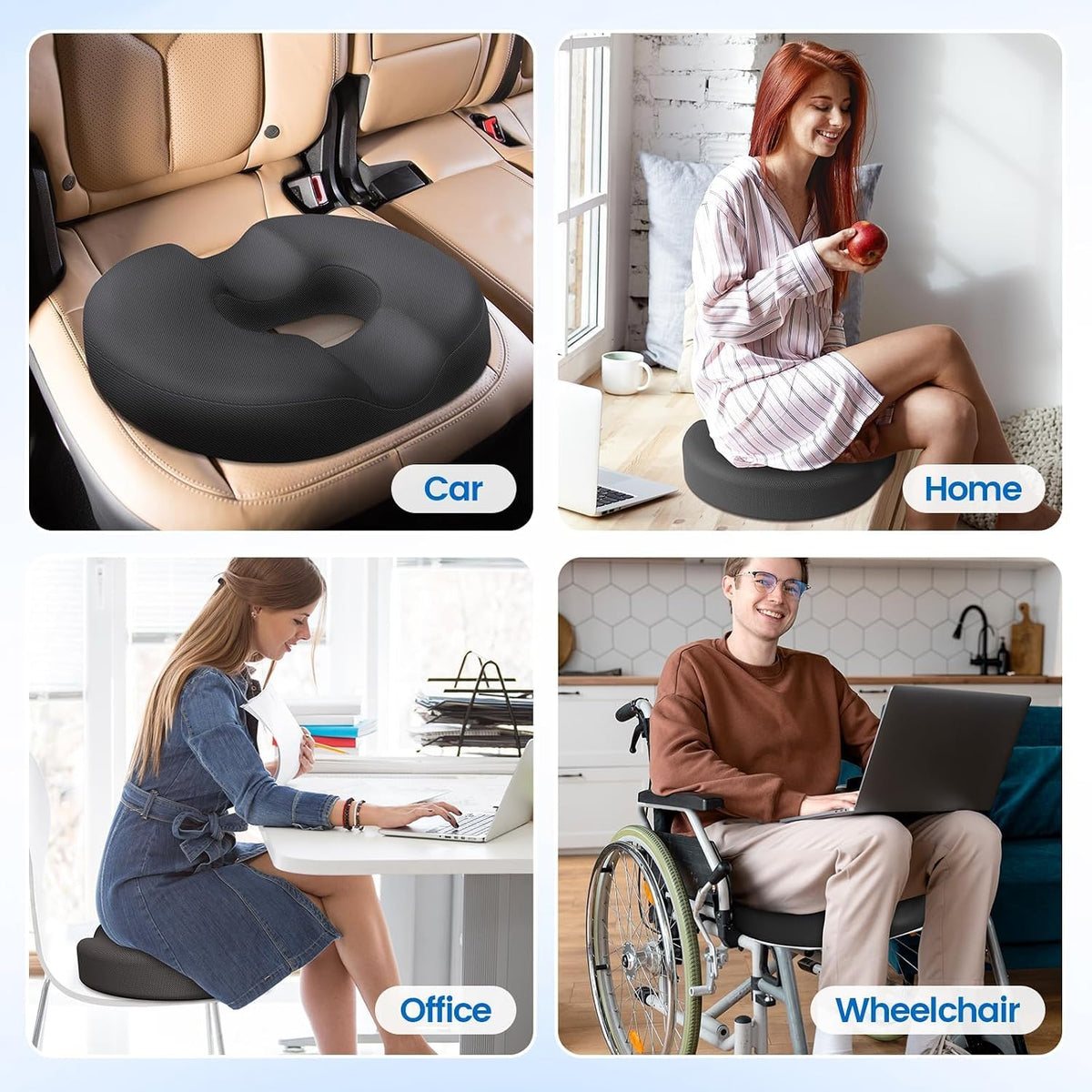 Donut Pillow Seat Cushion, Cooling Gel Memory Foam Chair Cushion, Black
