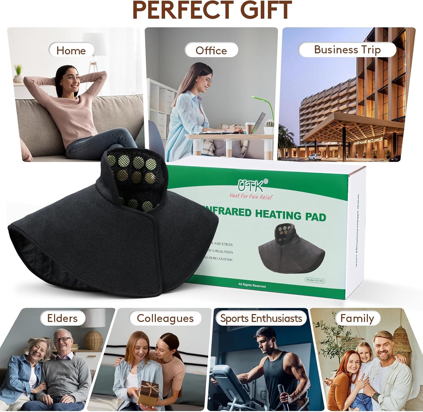 UTK Far Infrared Heating Pads for Neck and Shoulders and Back, Hot Enough, Gift for Men, FSA-HSA Eligible Shoulder Heating Pad with 66 Jade, 0-240 Min Auto Shut Off, Adjustable Size (23 x 24'')