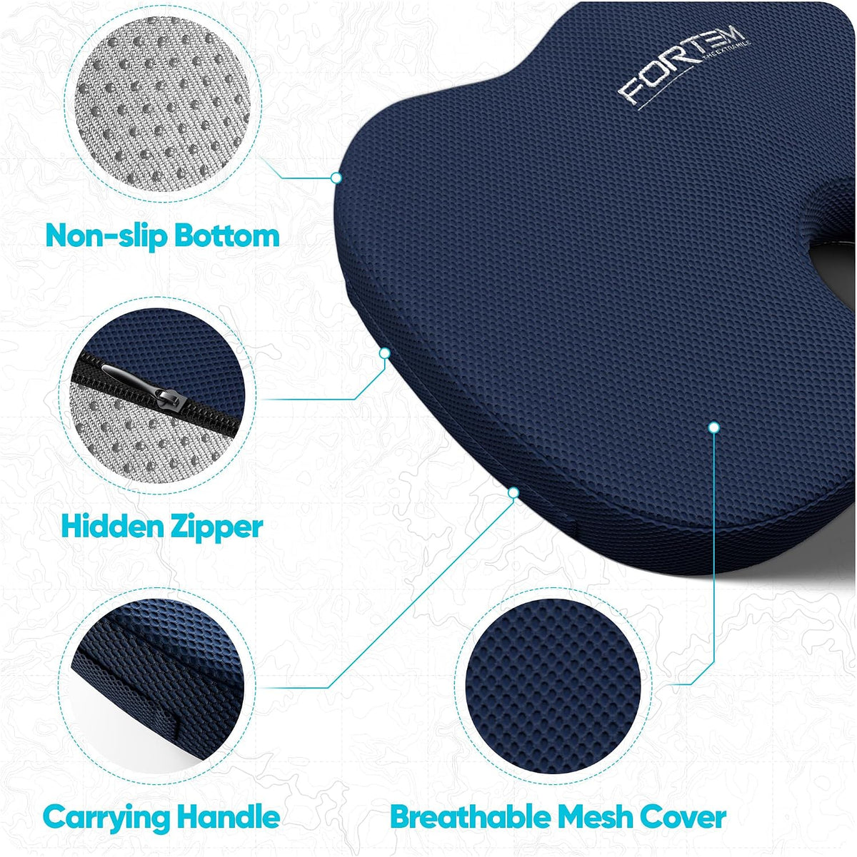 FORTEM Seat Cushion, Office Chair Cushion for Tailbone Sciatica Pain Relief