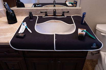Sink Splash Guard - Home Essentials Faucet Mat for Clean and Dry Bathroom Counter - Absorbent Fast Drying Non Slip Protector - Soft Microfiber with Waterproof Rubber Grip - Washable - White