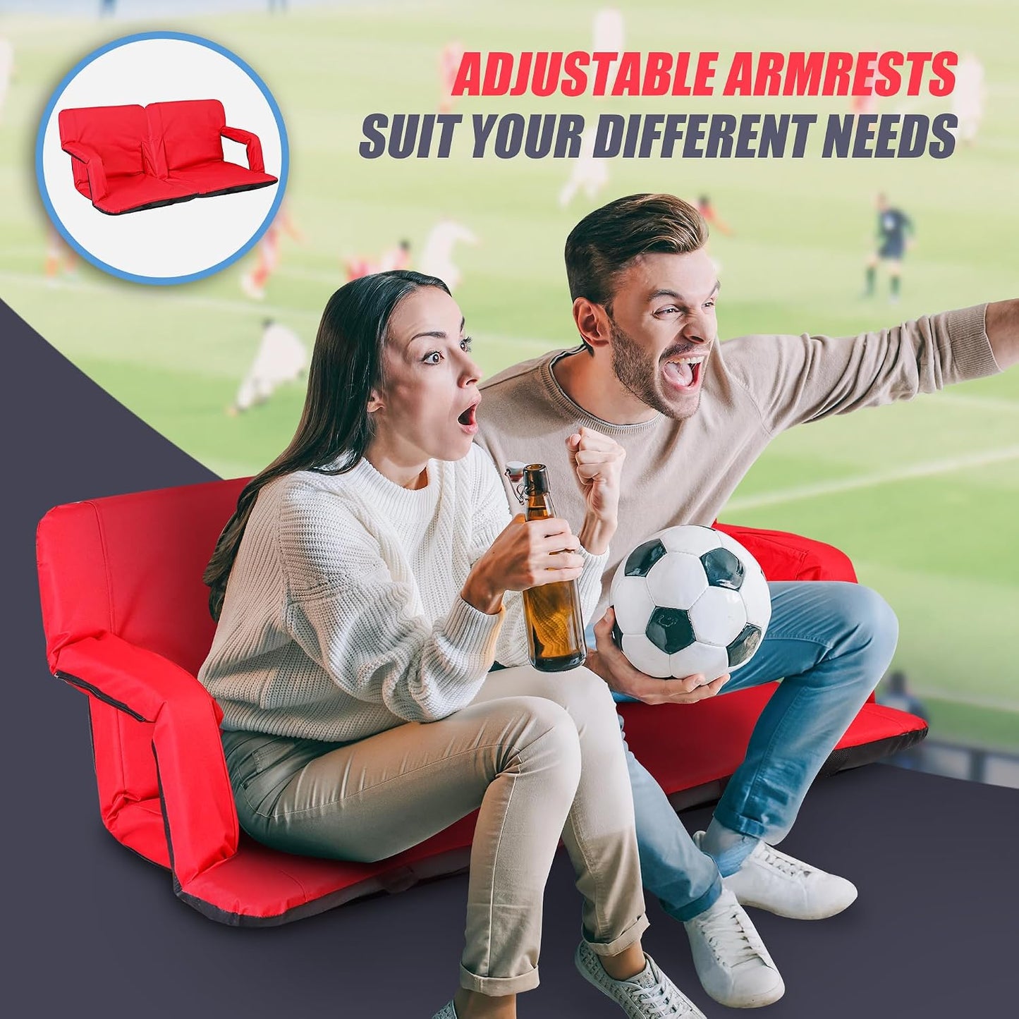 20.5"/25" Wide Stadium Seat for Bleachers w/Back Support Padded Cushion Portable Reclining Bleacher Seats Camping Stadium Chair Waterproof