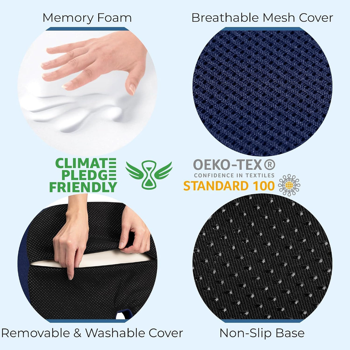 5 STARS UNITED Seat Cushion - Memory Foam Chair Cushion for Tailbone Pain Relief - Ergonomic Support for Coccyx, Sciatica & Butt - Office, Desk & Gaming Chair, Car Seat, Wheelchair, Airplane, Black