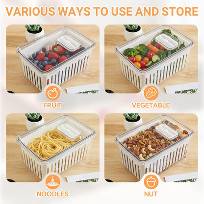 2 Pack Berry Containers for Fridge, Large Produce Saver with Removable Colander, 3.42 Quart Fruit Storage Container Keeps Strawberries, Blueberries, Vegetables Fresh, Built-in Date Tracker
