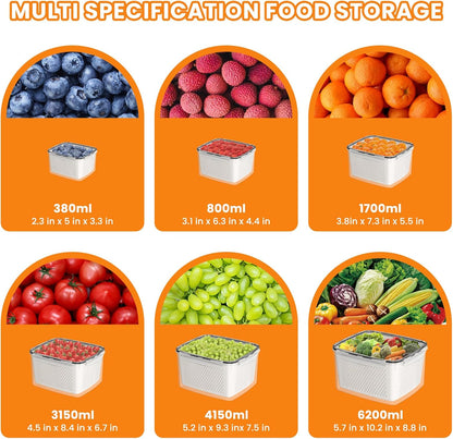 Fruit Storage Containers for Fridge - 5 PCS Poduce Containers for Fridge - with Removable Drain Basket - Keep Fruit Lettuce Berry Vegetables Meat Food Stay Fresher Longer