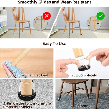 Ezprotekt Chair Leg Sliders for Carpet, 24 Pcs Square Chair Glides for Carpet, Carpet Furniture Pads Stool Leg Protectors Caps, Carpet Furniture Glides Quickly and Easily (L Fit:1" - 1.4")