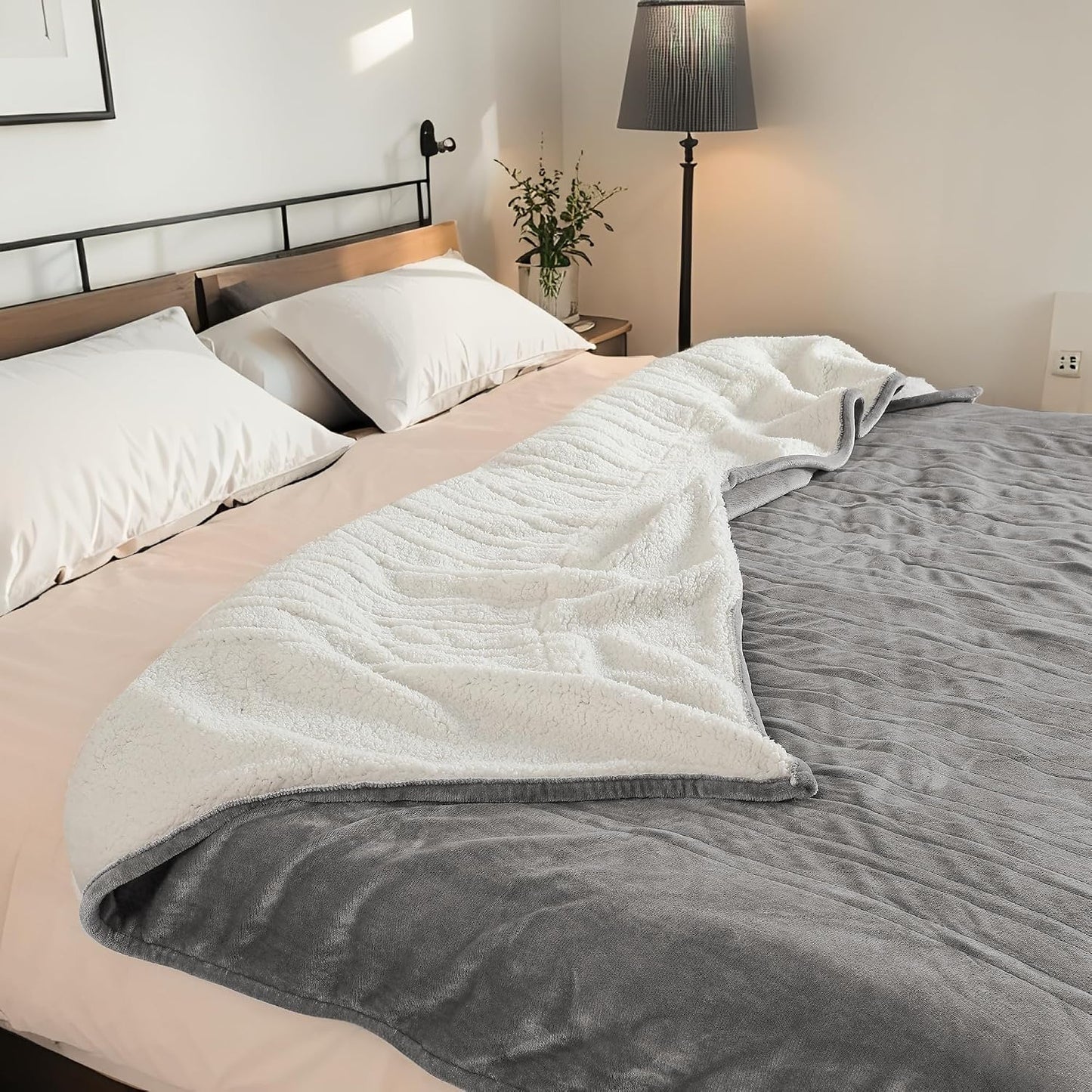 Electric Heated Blanket Full Size 72"x84" – Light Gray | ETL for Safe Overnight, 4 Heat Settings & 10H Auto Off, Dual-Sided Microplush Sherpa for Home Night, Machine washable