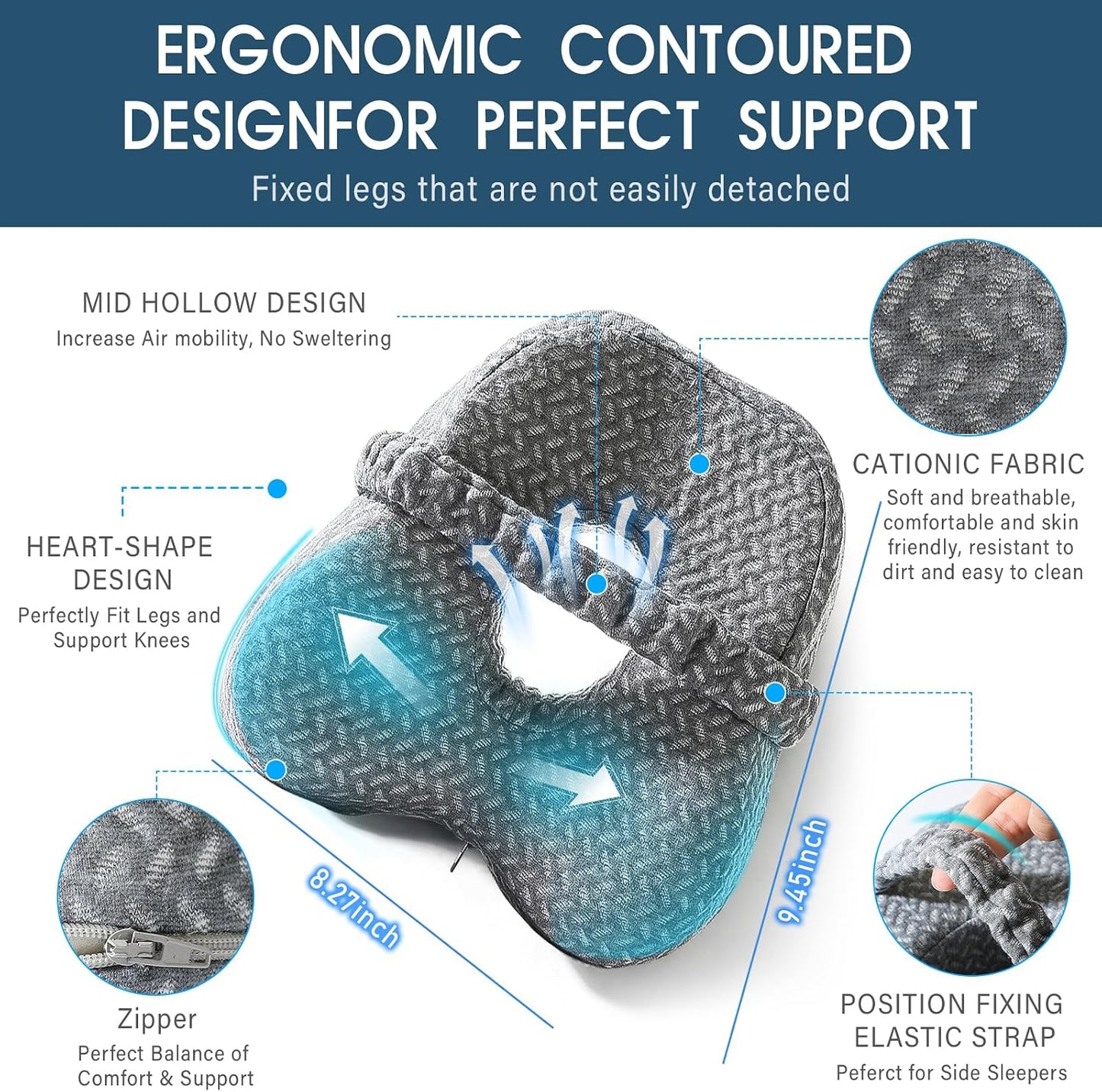 Memory Foam Knee Pillow for Side Sleepers – Orthopedic Leg & Hip Alignment Cushion, Spine Support Pillow for Back, Shoulder & Pressure Relief