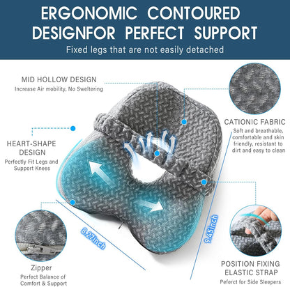 Memory Foam Knee Pillow for Side Sleepers – Orthopedic Leg & Hip Alignment Cushion, Spine Support Pillow for Back, Shoulder & Pressure Relief