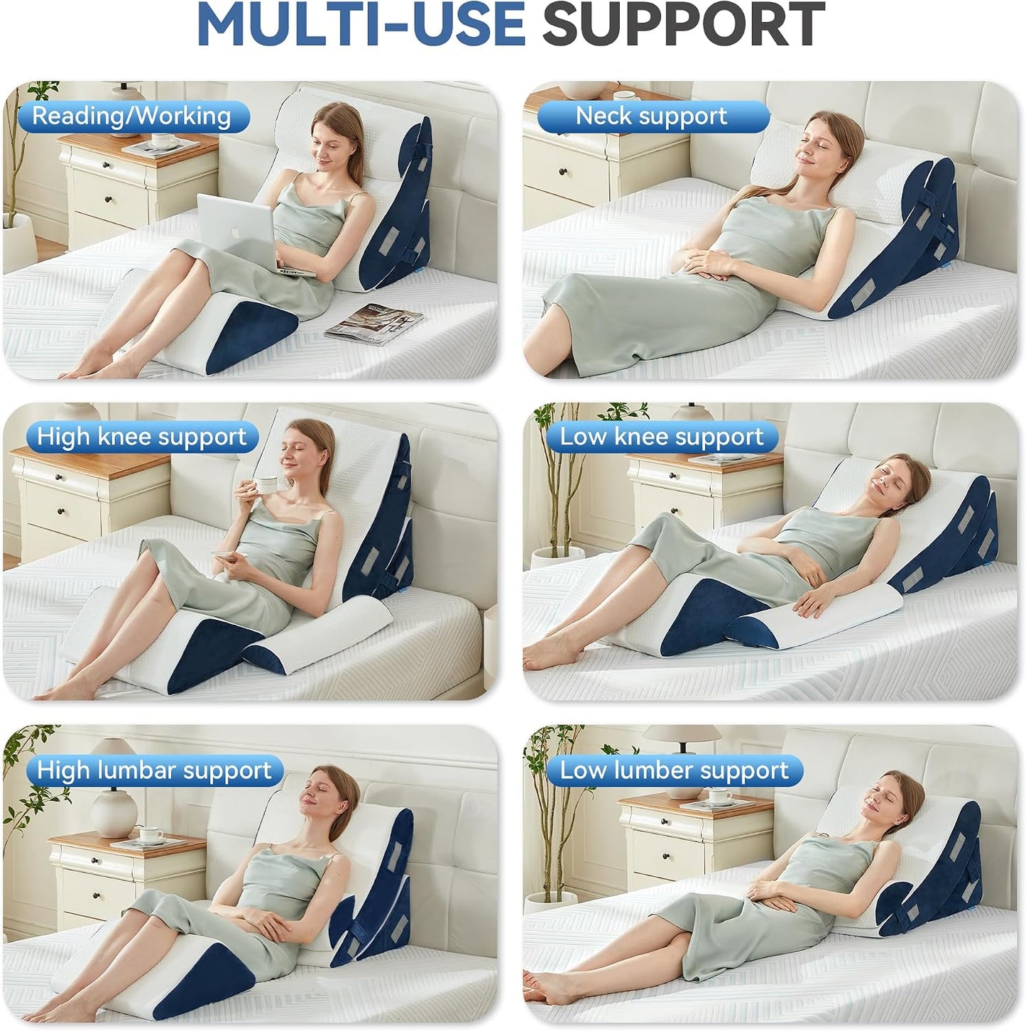 4PCS Bed Wedge Pillow Post Surgery, Orthopedic Sleeping Wedge Pillow Set for Back, Neck and Leg Pain Relief, Acid Reflux, GERD, Memory Foam Support Pillows for After Surgery, Grey
