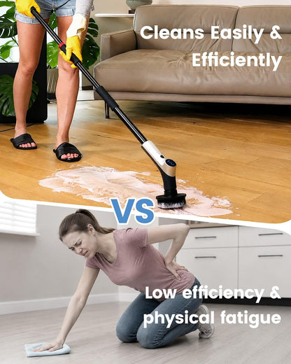 Electric Spin Scrubber, IPX7 Waterproof Shower Scrubber with 7 Brush Heads | 2.5N·m Torque Power Scrubber for Bathroom Grout Tile Bathtub Cleaning, Cordless with LED Display & Extendable Handle