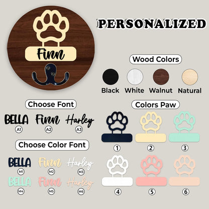 Dog Leash Holder Wall Mount, Pet Harness Hanger with Scrabble Letters, Dog Collar Organizer for Entryway, Memorial Cat Leash Holder for Wall, Pet Loss Gifts, Keepsake, Home Decor PF212-NAT
