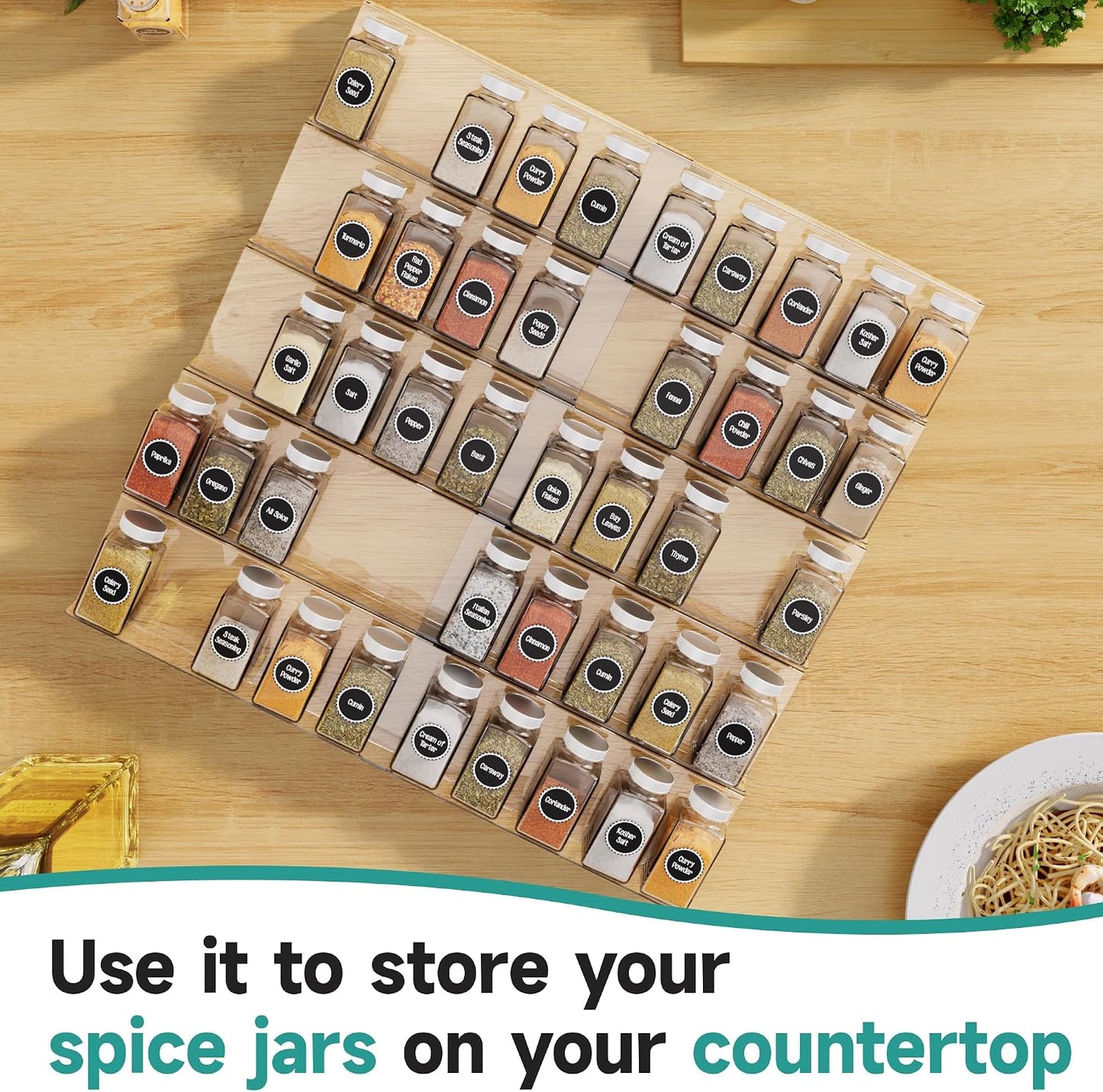 MIUKAA Clear Acrylic Spice Drawer Organizer, 4 Tier Seasoning Jars Drawers Insert, Kitchen Spice Rack Tray for Drawer/Countertop (Jars not included)
