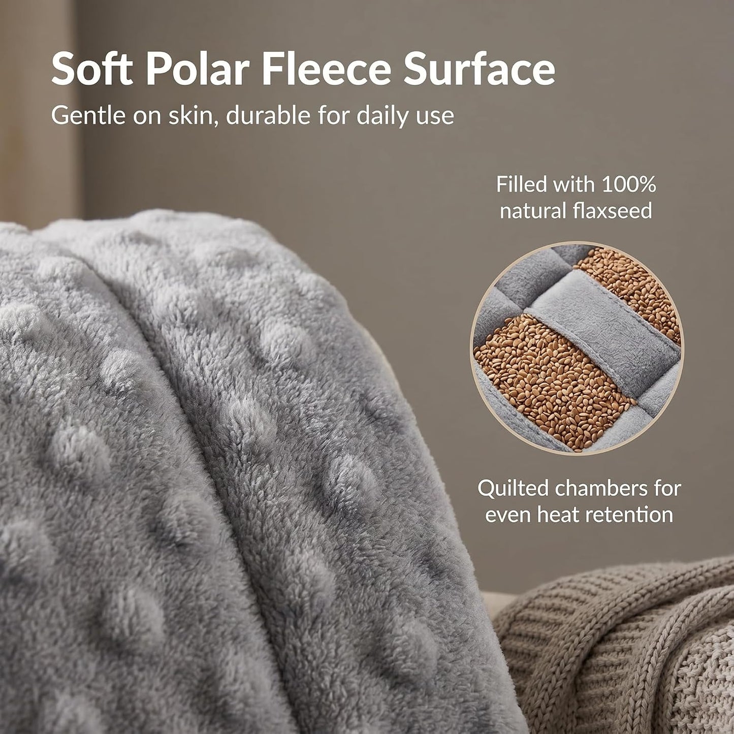Heating Pad for Neck Shoulders and Back Microwavable – Natural Flaxseed, Multi-Chamber Even Heat, Reusable Hot Cold Compress for Muscle Soreness Relief.