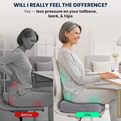 5 STARS UNITED Seat Cushion - Memory Foam Chair Cushion for Tailbone Pain Relief - Ergonomic Support for Coccyx, Sciatica & Butt - Office, Desk & Gaming Chair, Car Seat, Wheelchair, Airplane, Black