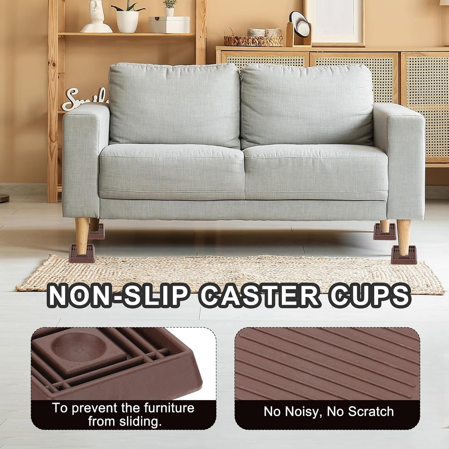 PATIKIL 1.5x1.5 Furniture Coasters, 12 Pcs Caster Cups Furniture Cups Rubber Non-Slip Square Feet Anti-Slip Stopper Pad Protector Sliding for Hardwood Floors Carpet Chair Table, Coffee