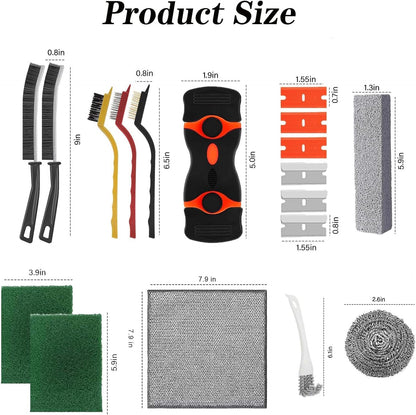 Heavy Duty Oven Cleaner Tools, 12 Pcs Oven Cleaning Accessories, Oven Cleaning Kit with Crevice Cleaning Brush, Razor Blade Scraper, Steel Wool Scrubber, Scrub Sponges, Pumice Stone, Cleaning Rags