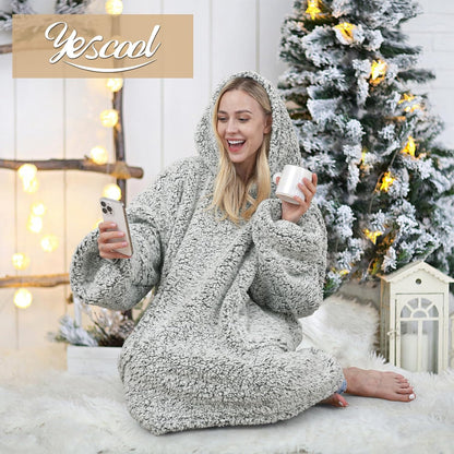 yescool Wearable Blanket Hoodie, Flannel Sherpa Fleece Blanket Sweatshirt for Adults Women Men,One Size Fits All - Colors A