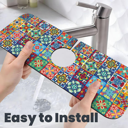 Abstract Flower Blooming Floral Watercolor Kitchen Sink Splash Guard Faucet Mat Super Absorbent Fast Drying Mat Sink Gadgets-Fast Drying Pad Sink Mat For Kitchen Bathroom (15" X 5.5" )