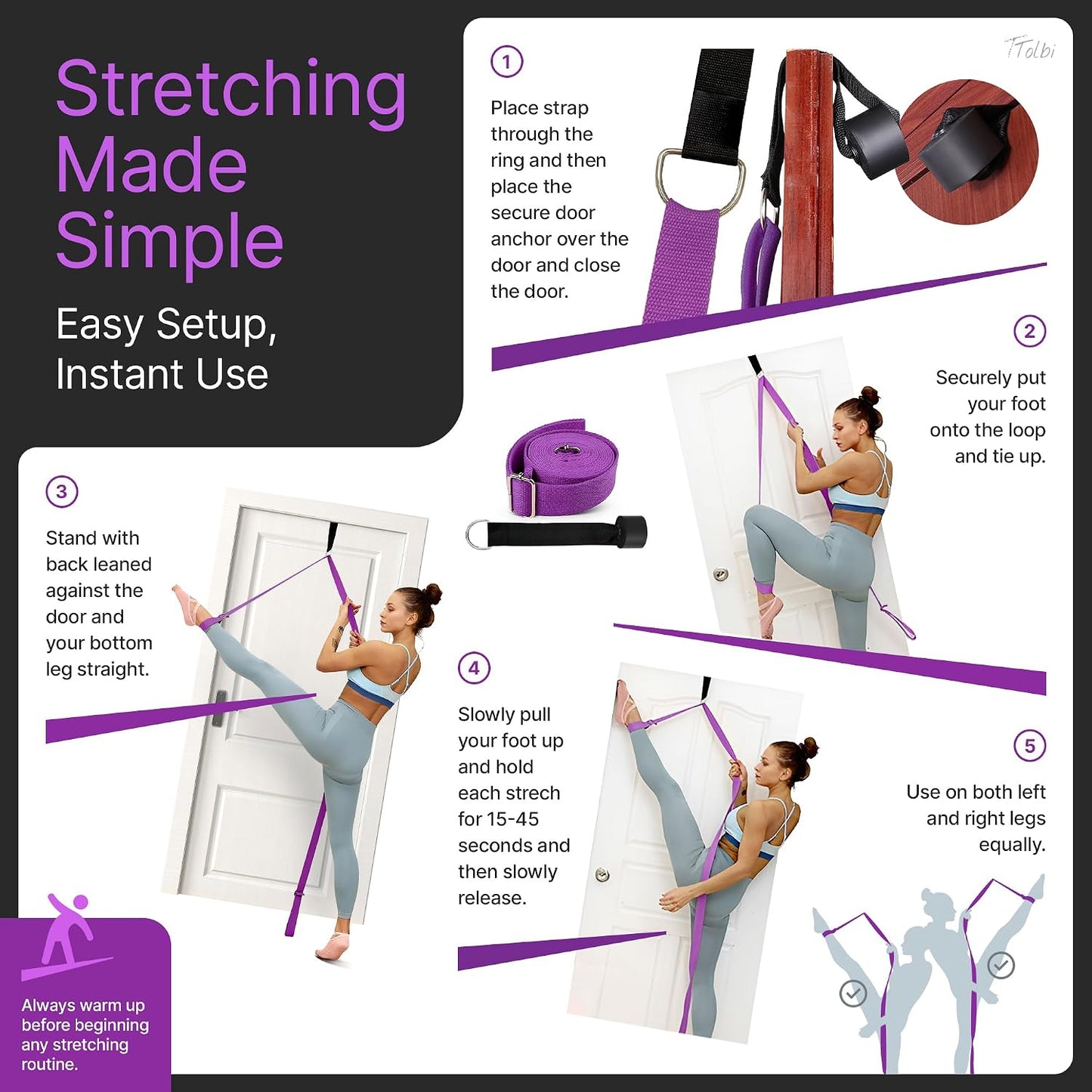 Leg Stretcher Strap with Door Anchor and Resistance Band, Splits Trainer | Home Flexibility Trainer for Splits, Ballet, Dance, Cheer, Yoga, Gymnastics, Pole and Taekwondo, Kids to Adults, All Levels