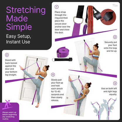 Leg Stretcher Strap with Door Anchor and Resistance Band, Splits Trainer | Home Flexibility Trainer for Splits, Ballet, Dance, Cheer, Yoga, Gymnastics, Pole and Taekwondo, Kids to Adults, All Levels