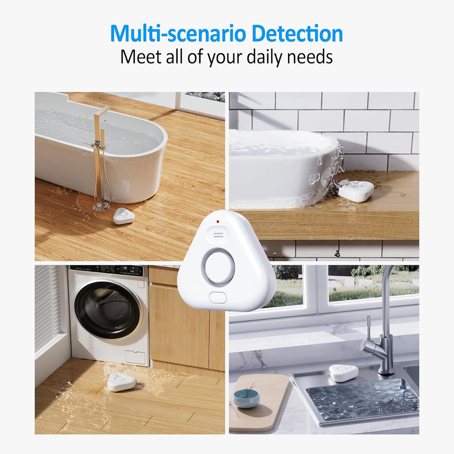 Stechro Water Leak Detector, 120dB Water Sensor Alarm, Water Leakage Detection Device for Home Pipe/Drain/Sink/Faucet Drip, Floor Flooding in Basement/Bathroom/Kitchen/Toilet/Laundry Room