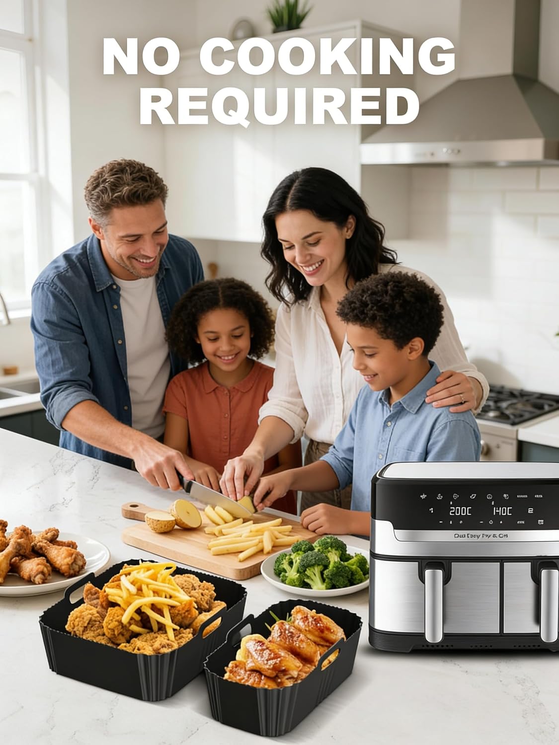 Szyeequoo Silicone Air Fryer Liners 2 Pack for Ninja Dual Zone, 1 Perforated and 1 Solid, Rectangle Reusable Liners for DZ201 DZ401 DZ550 DZ302, COSORI 9QT Instant Chefman Dual Basket Air Fryers