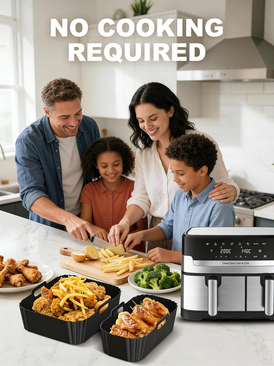 Szyeequoo Silicone Air Fryer Liners 2 Pack for Ninja Dual Zone, 1 Perforated and 1 Solid, Rectangle Reusable Liners for DZ201 DZ401 DZ550 DZ302, COSORI 9QT Instant Chefman Dual Basket Air Fryers