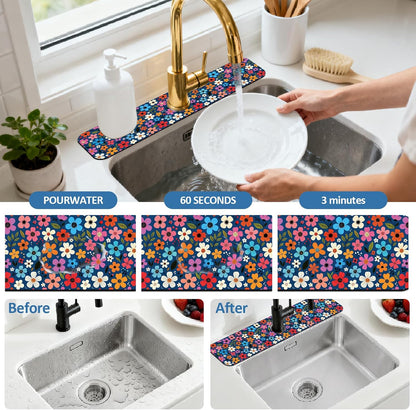 2 Pcs Kitchen Sink Splash Guard Faucet Mat Wood Grain Pattern Faucet Mat for Sinks Natural Wood Color Absorbing Drying Mats for Kitchen Bathroom, 23.6x5.5inch