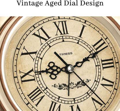 TIMESS 4.3-Inch Vintage Analog Alarm Clock, Silent Non-Ticking, Brown