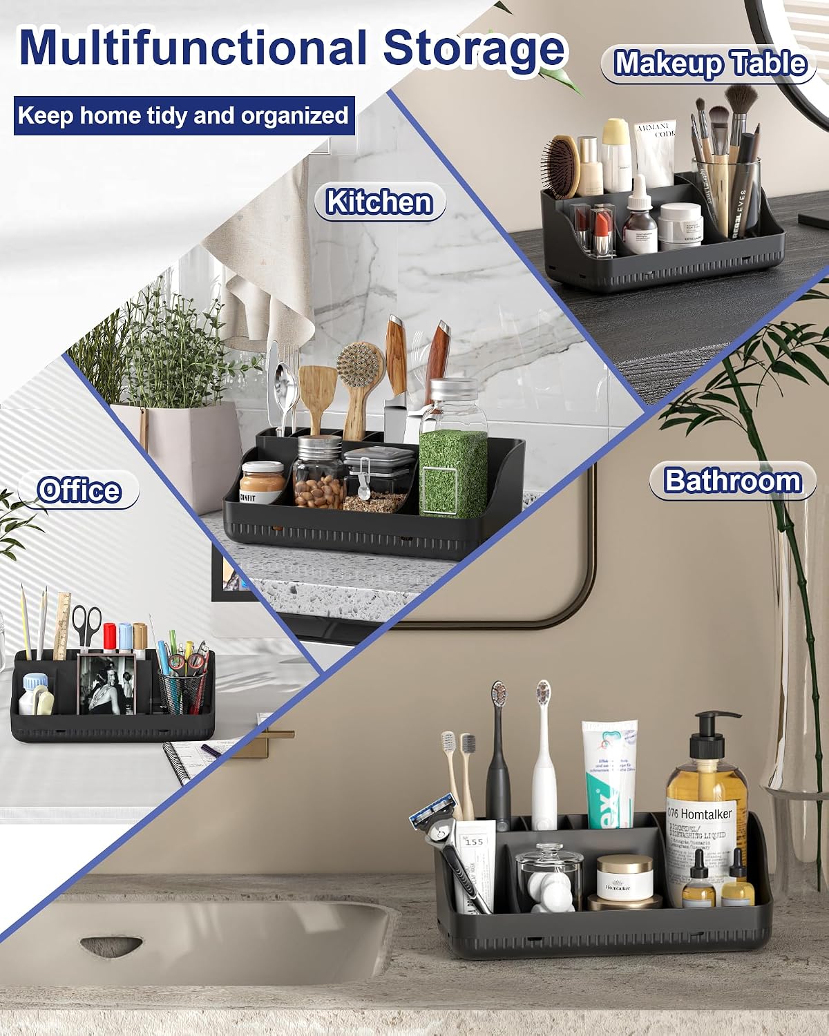 Bathroom Counter Organizer and Storage, 7 Slots Detachable Toothbrush Holders for Bathrooms, Anti-Slip Electric Toothbrush and Toothpaste Holder Countertop Vanity Organizer Accessories for Adults Kids