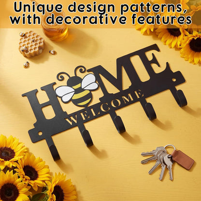 Key Holder Wall Mount Paw Print Metal Key Hooks Organizer Dog Leash Holder with 5 Hooks Rustic Farmhouse Decorative Welcome Home Wall Decor for Entryway Bathroom Dog Lover 9.8 Inch