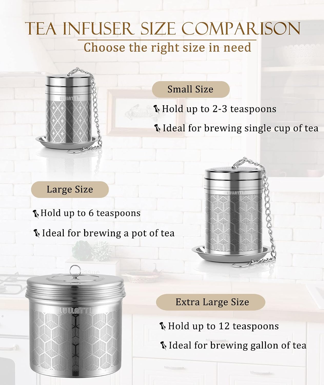 2 Pack 304 Steel Fine Mesh Tea Infusers for Loose Leaf Tea | Versatile for tea, spices & seasonings, fine mesh traps sediment, dishwasher-safe