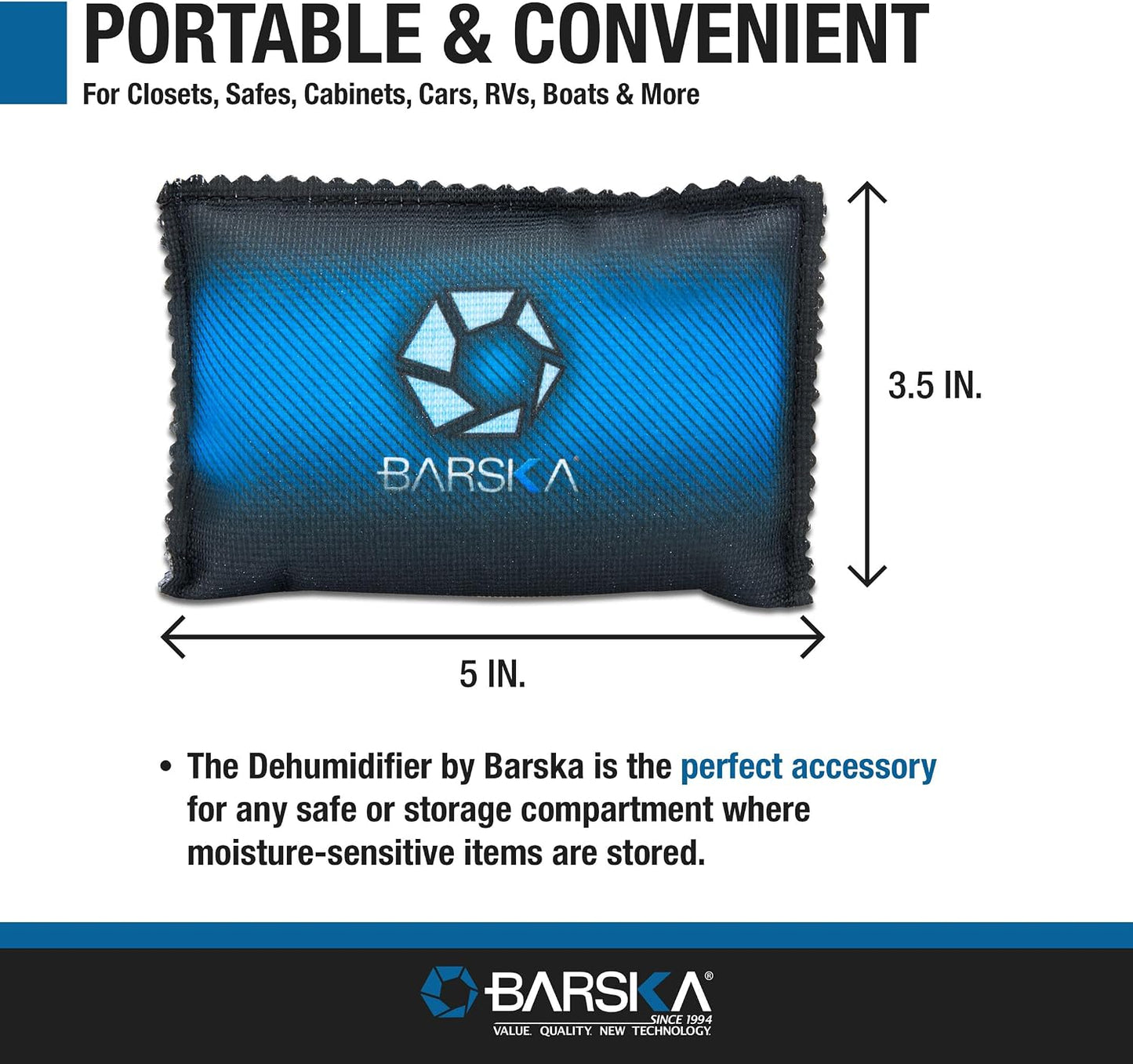 BARSKA Rechargeable Desiccant Dehumidifier - Safe Moisture Absorber for Home Closets, Gun Safes, Basement, Garage, Cars, Microwaveable - Portable Blue Dehumidifying Solution