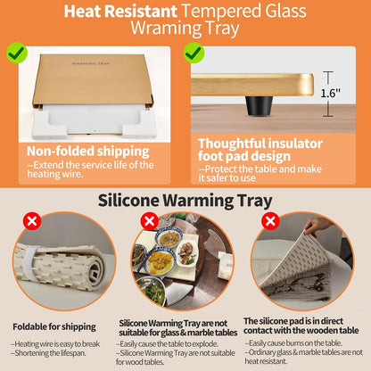 Warming Mat for Food,Extra Long 40"x12",Tempered Glass Warming Tray, Black
