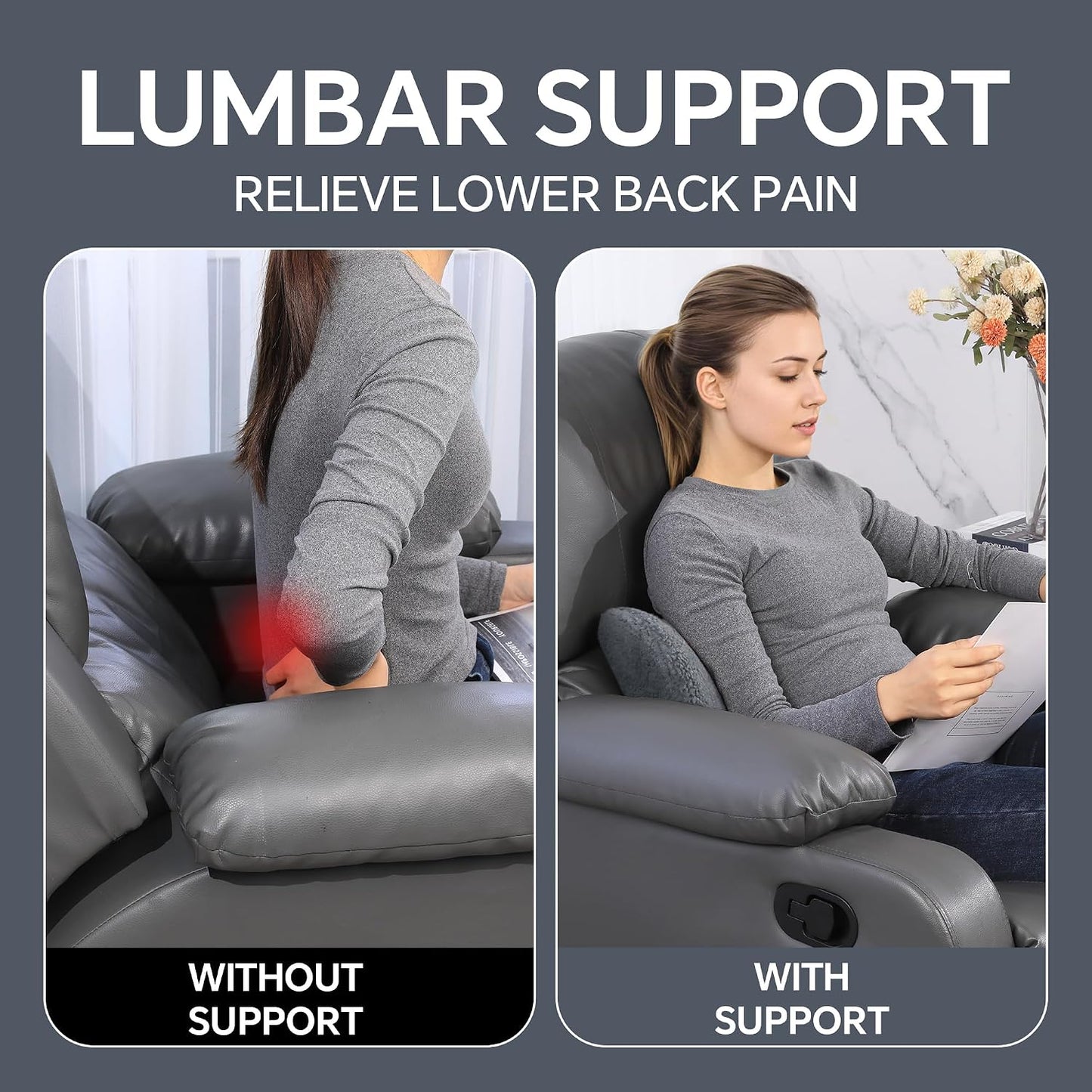ROYALAY Sherpa Lumbar Support Pillow for Recliner, Memory Foam Back Pillow for Chair, Warm Couch Back Cushions for Elderly with Machine Washable Cover, Lumbar Pad for Car Office Chair, Brown