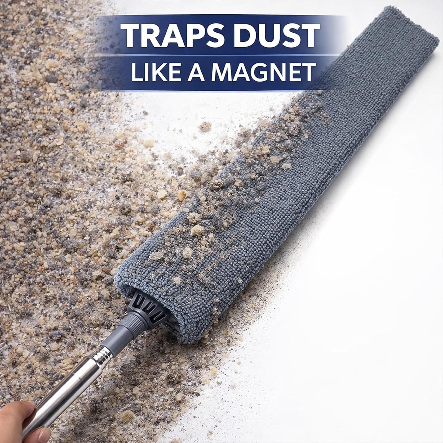 Retractable Gap Dust Cleaner with Extension Pole & 3 Microfiber Cloths | Cleaning Tools with 3 Microfiber Dusting Cloths | Long Handle Duster 30-100'' | Under Refrigerator Furniture Appliance Blue