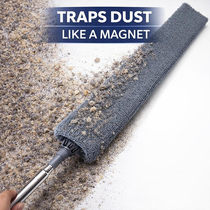 Retractable Gap Dust Cleaner with Extension Pole & 3 Microfiber Cloths | Cleaning Tools with 3 Microfiber Dusting Cloths | Long Handle Duster 30-100'' | Under Refrigerator Furniture Appliance Blue