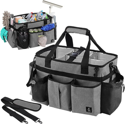 Large Cleaning Caddy Bag Built-in hard plastic sheet Aluminum foil lining | Waterproof nylon, aluminum foil lining, detachable dividers, dual straps for housekeepers