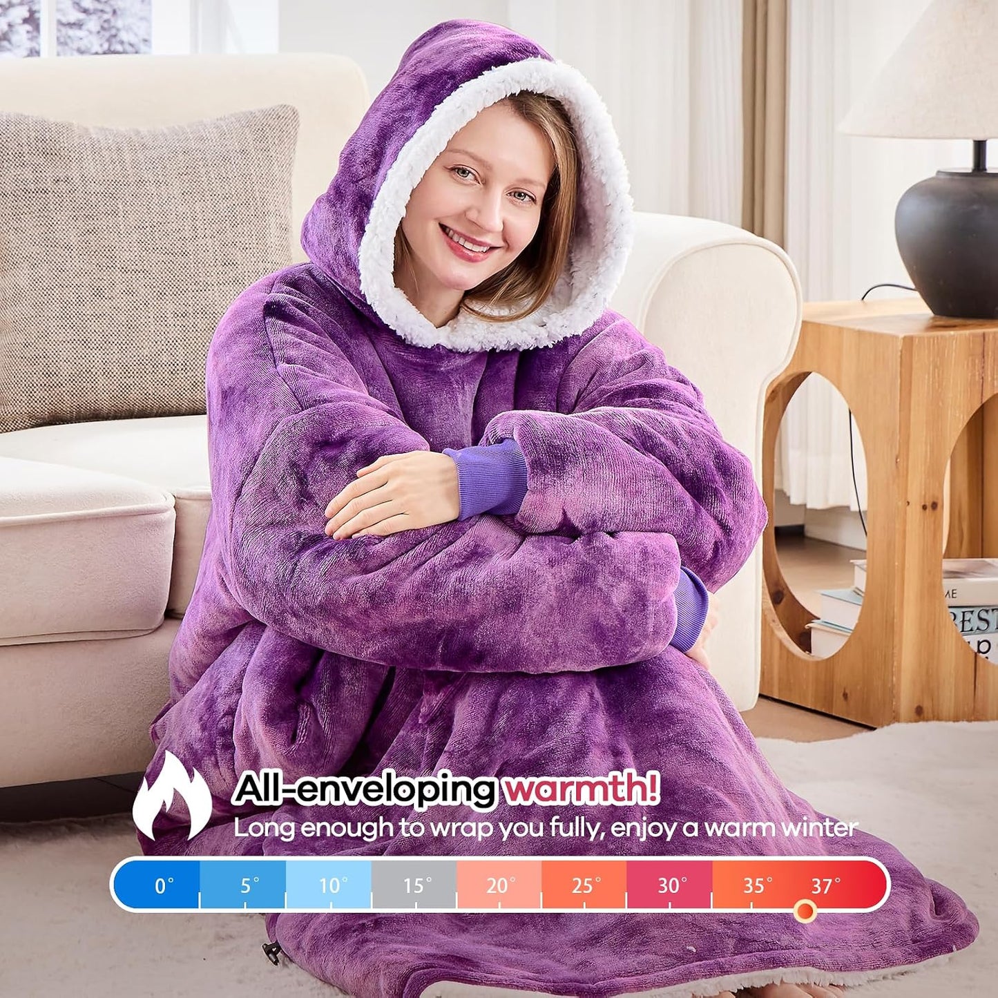 yescool Wearable Blanket Hoodie, Flannel Sherpa Fleece Blanket Sweatshirt for Adults Women Men,One Size Fits All - Colors B