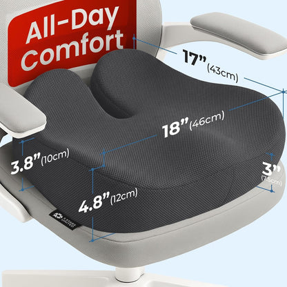 5 STARS UNITED Seat Cushion - Memory Foam Chair Cushion for Tailbone Pain Relief - Ergonomic Support for Coccyx, Sciatica & Butt - Office, Desk & Gaming Chair, Car Seat, Wheelchair, Airplane, Black