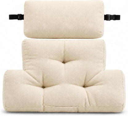 2-Piece Neck Pillow Lumbar Support Cushion for Recliner, Ergonomic High-Density Foam Backrest with Adjustable Headrest, Soft Comfy Back Support for Office Chair, Sofa, Couch, Pain Relief, Beige