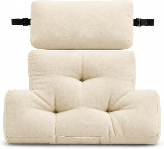 2-Piece Neck Pillow Lumbar Support Cushion for Recliner, Ergonomic High-Density Foam Backrest with Adjustable Headrest, Soft Comfy Back Support for Office Chair, Sofa, Couch, Pain Relief, Beige