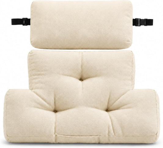 2 Piece Neck Pillow and Lumbar Support Back Cushion Set for Recliner, Beige