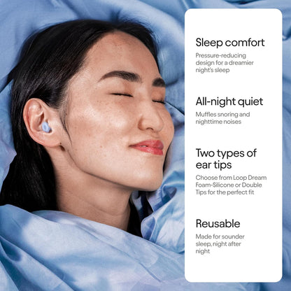 Loop Dream Ear Plugs - Soft Silicone Hearing Protection for Sleep & Snoring | Silicone & memory foam. 27dB SNR noise reduction. Customized fit. Muffles snoring for deeper, uninterrupted sleep