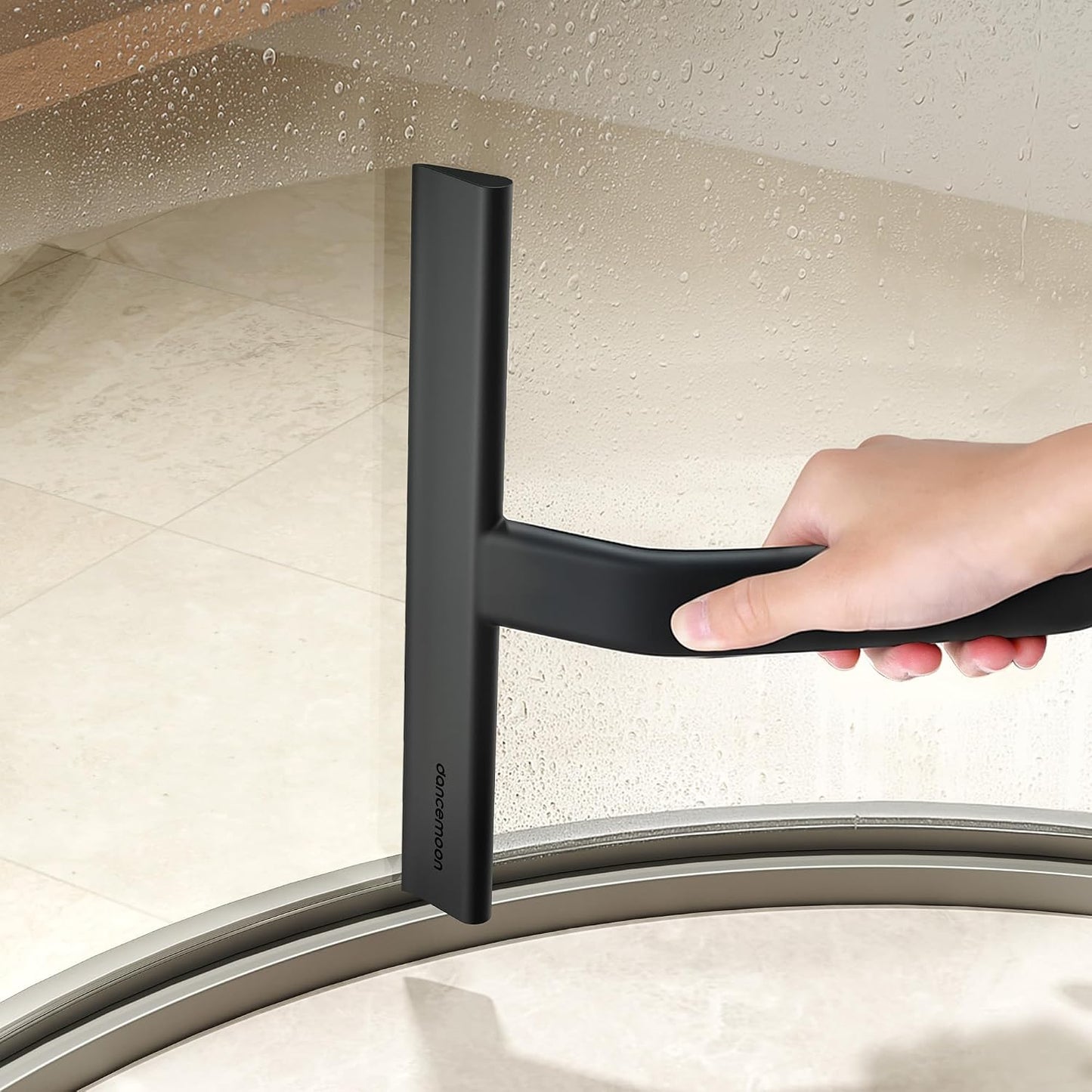 JustHang Shower Squeegee with Built-in Hook, 10-Inch Black | Award-Winning Design, All-One-Piece Soft-Touch Silicone, for Glass Door, Bathroom, Window, Mirror, Tile Wall, Car