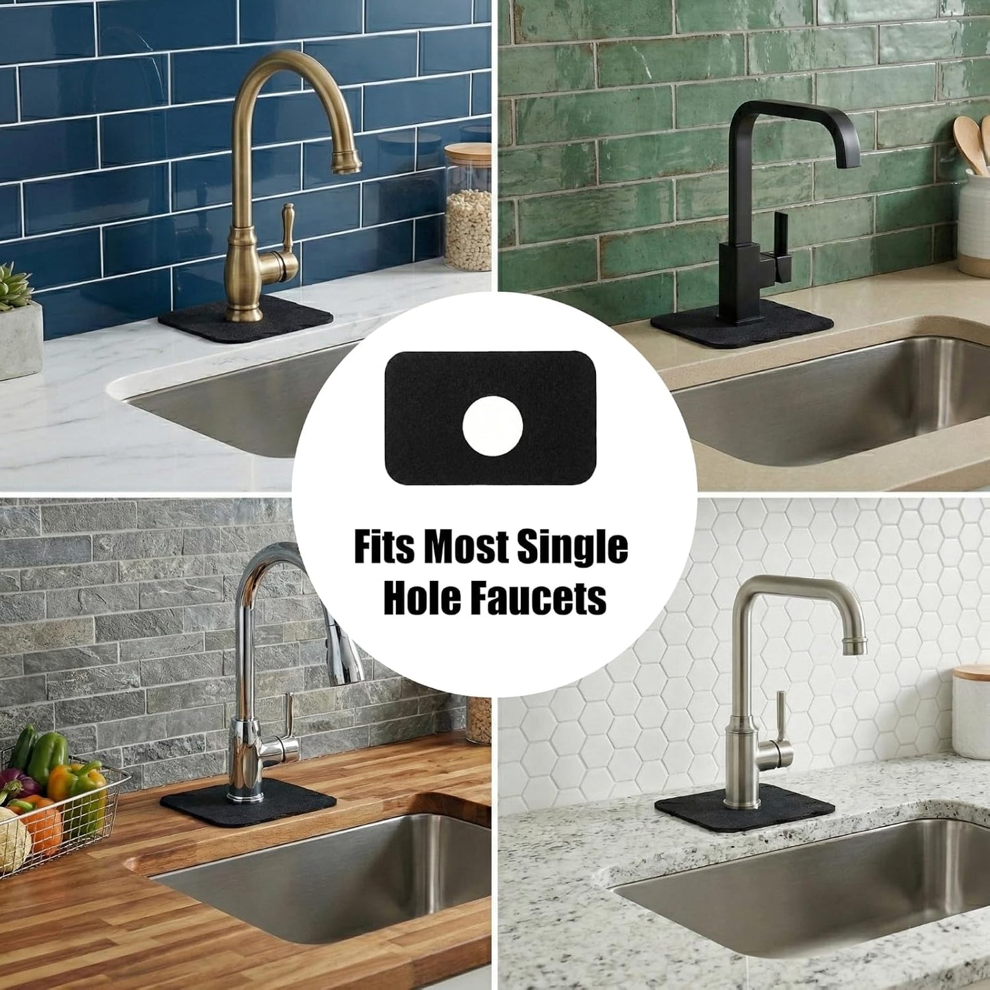 Small Faucet Mat for Kitchen Sink: 2PCS 9"Lx5.5"W Splash Guard | Mini Drip Catcher for Bathroom Laundry RV Bar Compact, Corner & Irregular Sink with 2, 3 Holes or Soap Dispenser - Black