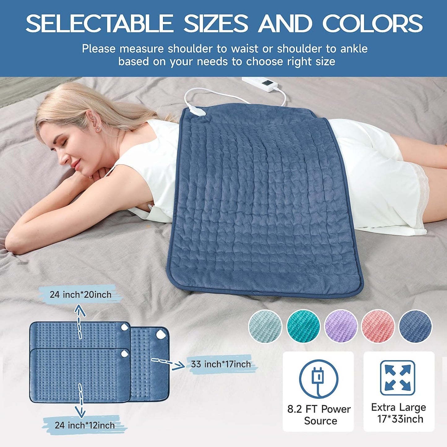 Heating Pad for Period Cramps, Heating Pad for Back/Neck/Shoulder Muscle Pain, 6 Heating&4 Timer Setting, Auto Shut Off, Dry/Moist Heat & Machine Washable, Gray Birthday Christmas Gifts for Women Mom